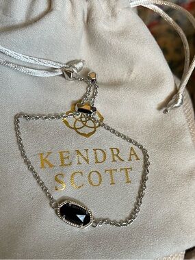Kendra Scott Silver Chain Bracelet with Black Faceted Stone